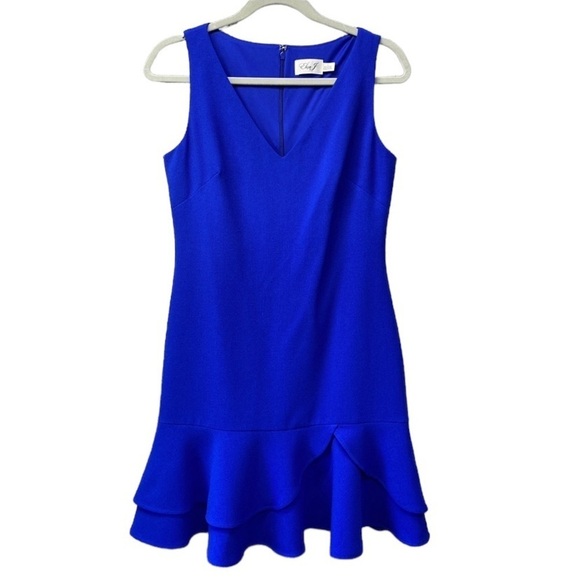Eliza J Blue Ruffle Bottom Sleeveless V Neck Dress Sz 6 - Picture 1 of 10